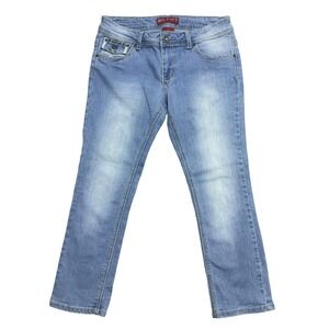 Red Rivet Jeans Womens 9 Light Wash Studded Embroidered Flap‎ Pockets Stretch